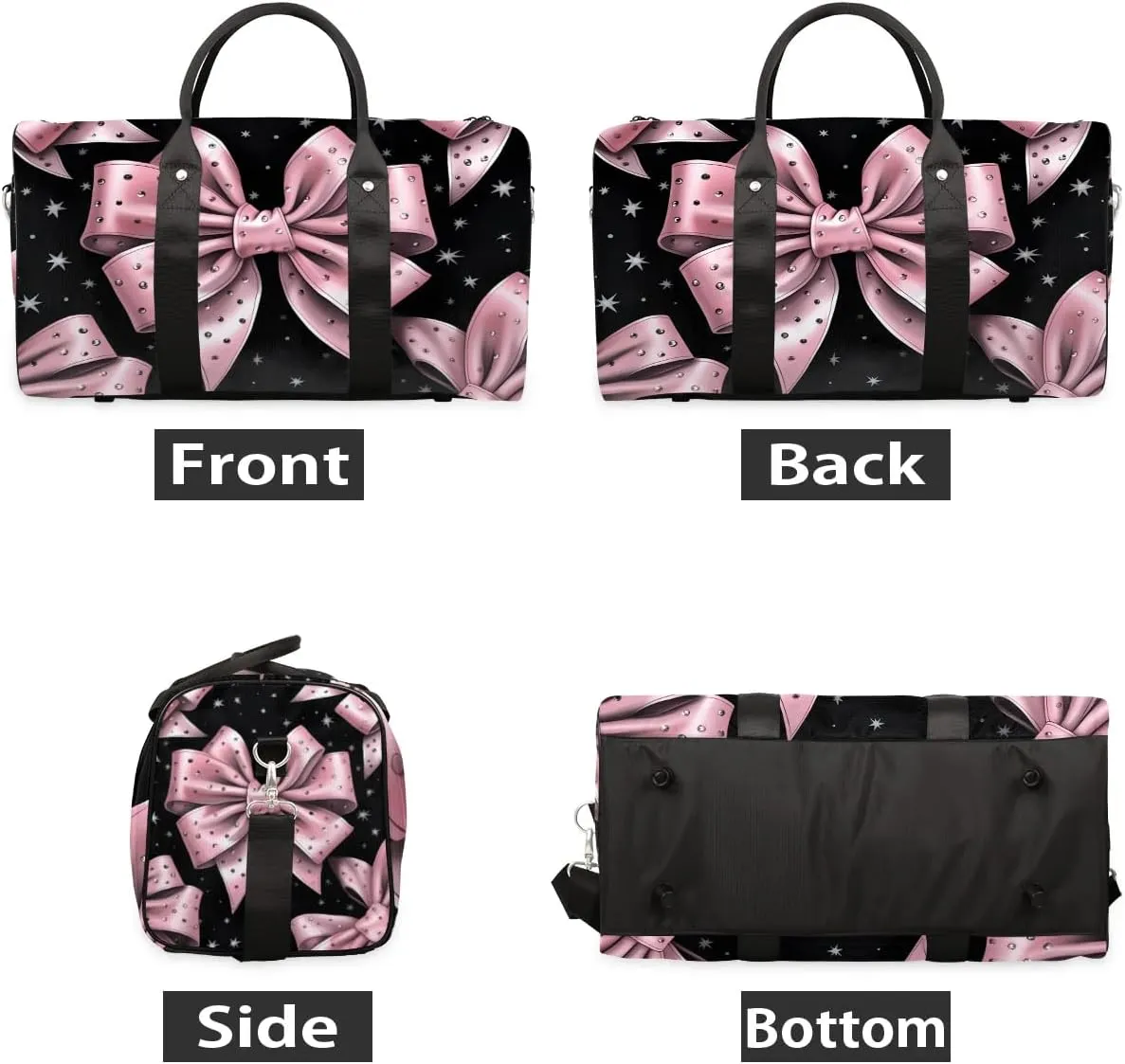 Pink Bowknot Travel Duffel Bag for Women Men Waterproof Foldable Overnight Weekender Bag Large Capacity Sports Gym Bag