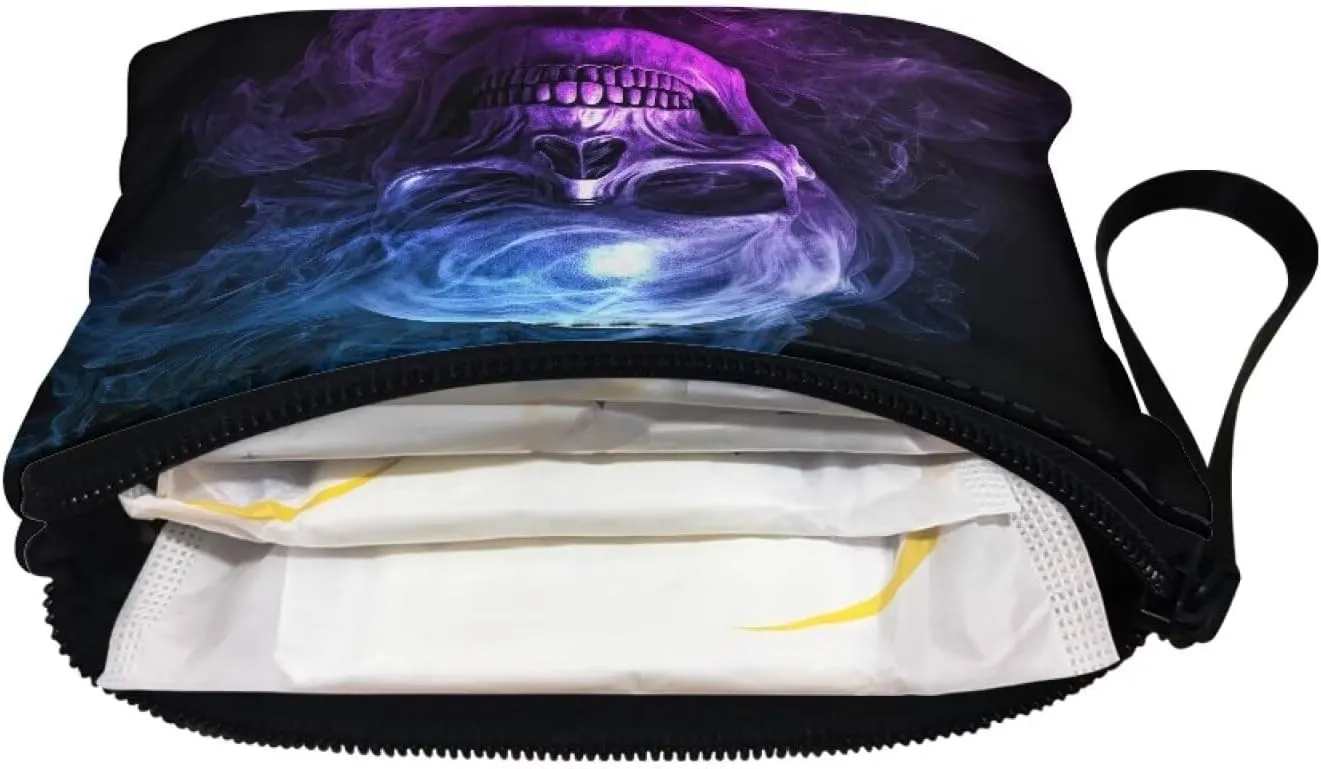 Purple Skull Coins Purse for Men, Change Purse Wallet Portable Strap Wallet Bag Headphones Holder Clutch Case with Wristlet Strap for Travel