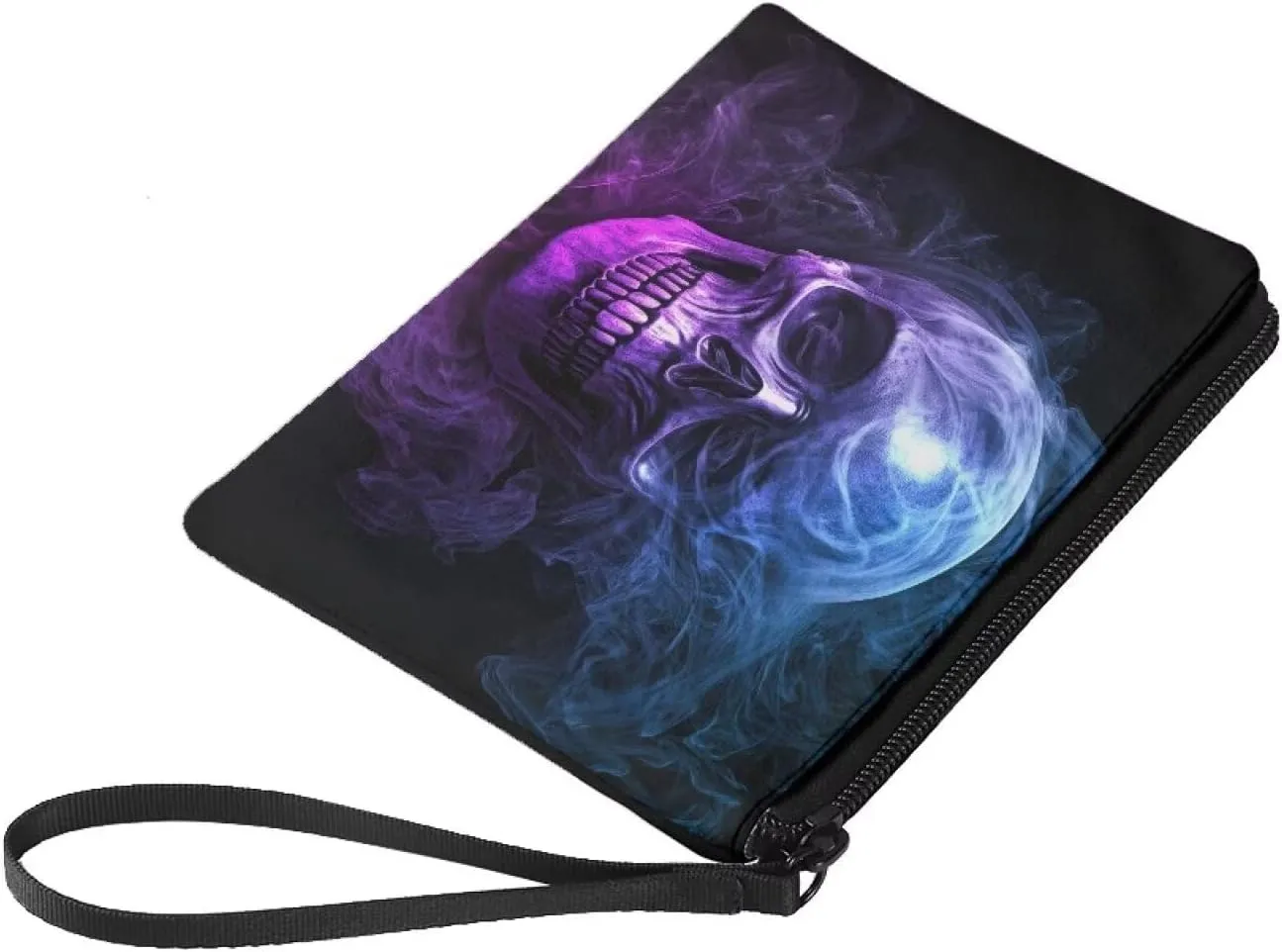 Purple Skull Coins Purse for Men, Change Purse Wallet Portable Strap Wallet Bag Headphones Holder Clutch Case with Wristlet Strap for Travel