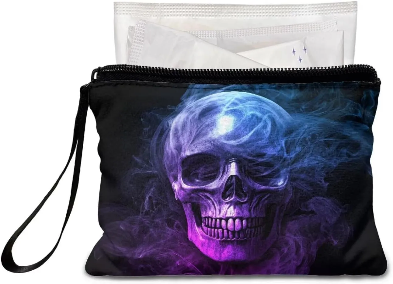 Purple Skull Coins Purse for Men, Change Purse Wallet Portable Strap Wallet Bag Headphones Holder Clutch Case with Wristlet Strap for Travel