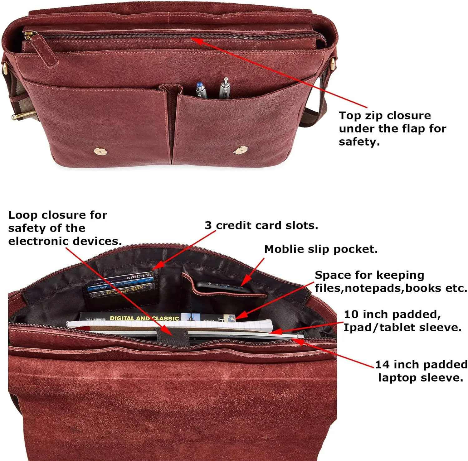 Real Leather Laptop Bag Men Women Distressed Vintage Messenger Satchel Shoulder Bag