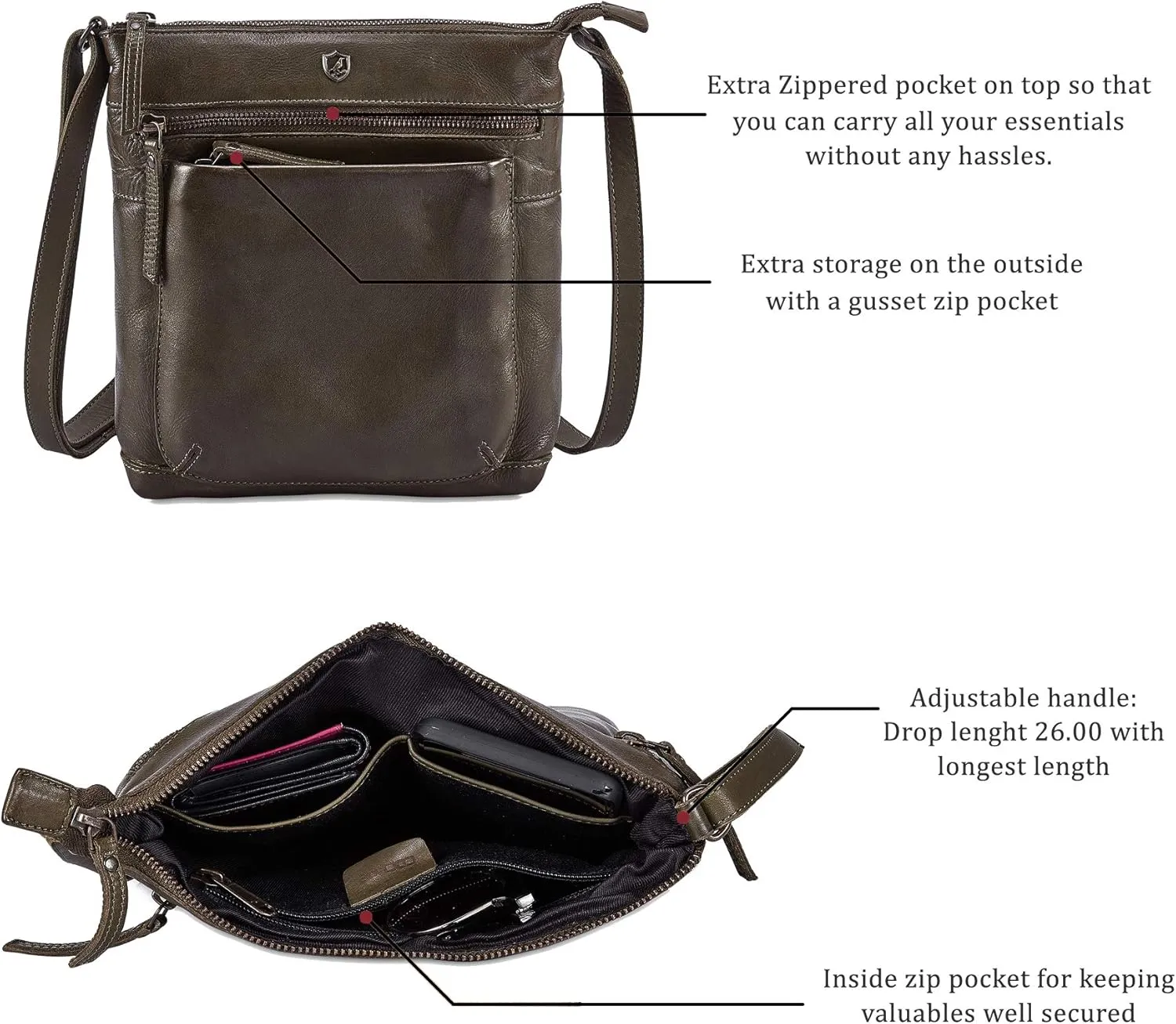 Real Leather Purse for Women Crossbody Bag Travel Shoulder Handbag Small Vintage Pocketbook