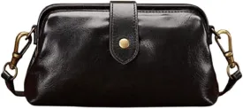 Retro Handmade Doctor Bag Crossbody Bag Women Vintage Leather Crossbody Shoulder Bag (Black)