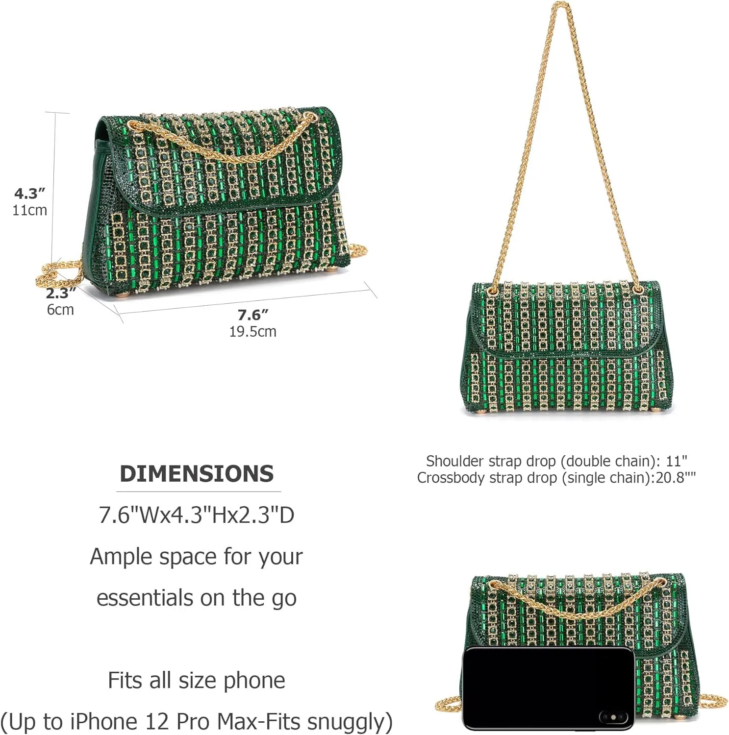Rhinestones Clutch Purses for Women Chain Shoulder Bags Sparkly Evening Bags for Cocktail Prom Party Wedding