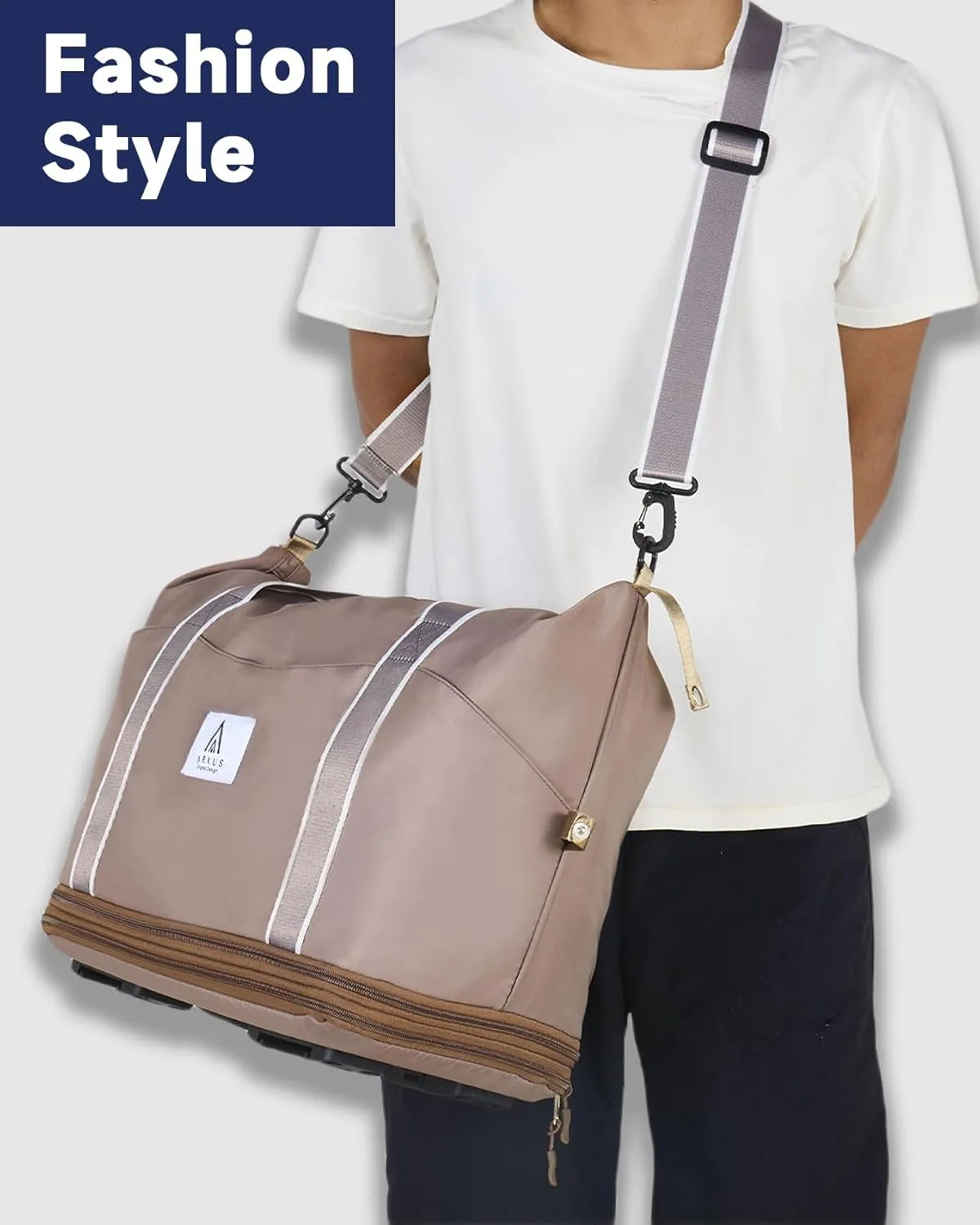 Rolling Duffle Bag with Detachable Wheels and Adjustable Shoulder Strap, Large Expandable Foldable Carry On Luggage Bag with Handle and Suitcase Sleeve, Weekend Travel Airplane 25L-55L