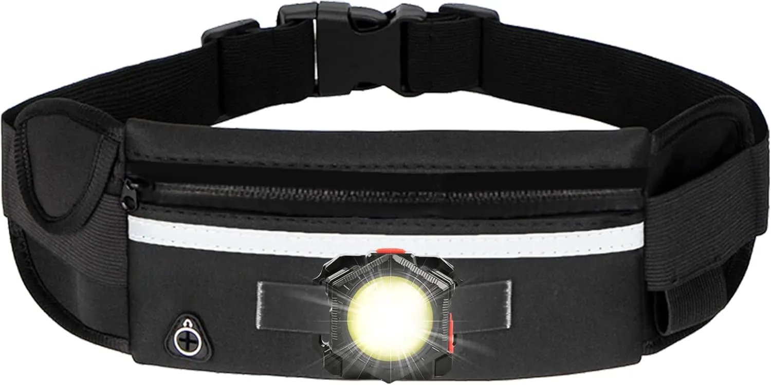 Running Light, Fanny Packs with 800 Lumen COB Light for Men Women, IPX5 Waterproof, Waist Belt Running Lights with Adjustable Strap for Hiking Walking