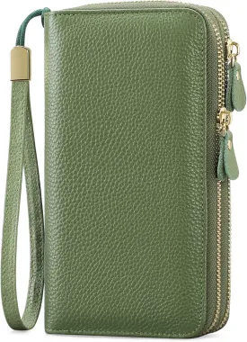 SENDEFN Leather Women Wallet RFID Blocking Zipper Around Phone Holder Clutch Wristlet Large Capacity
