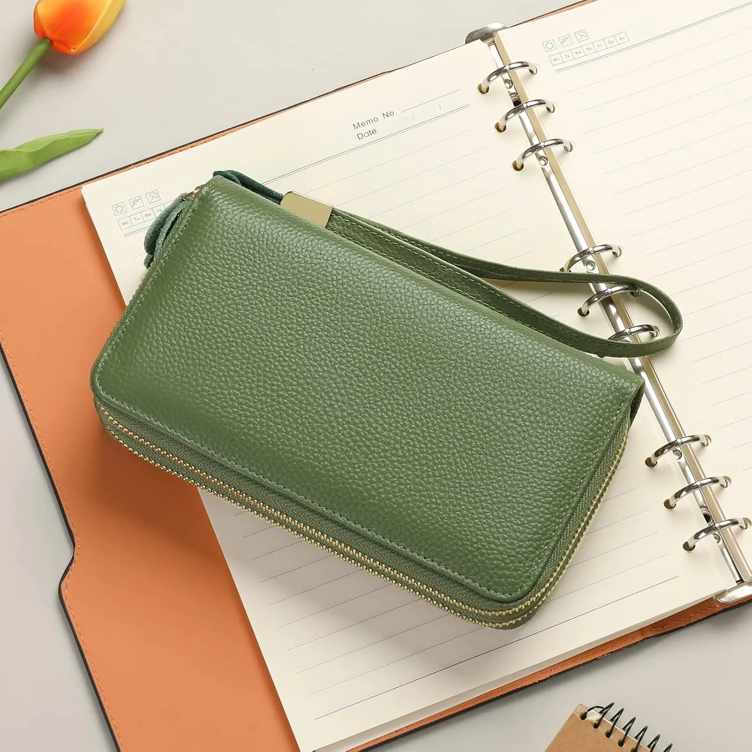 SENDEFN Leather Women Wallet RFID Blocking Zipper Around Phone Holder Clutch Wristlet Large Capacity