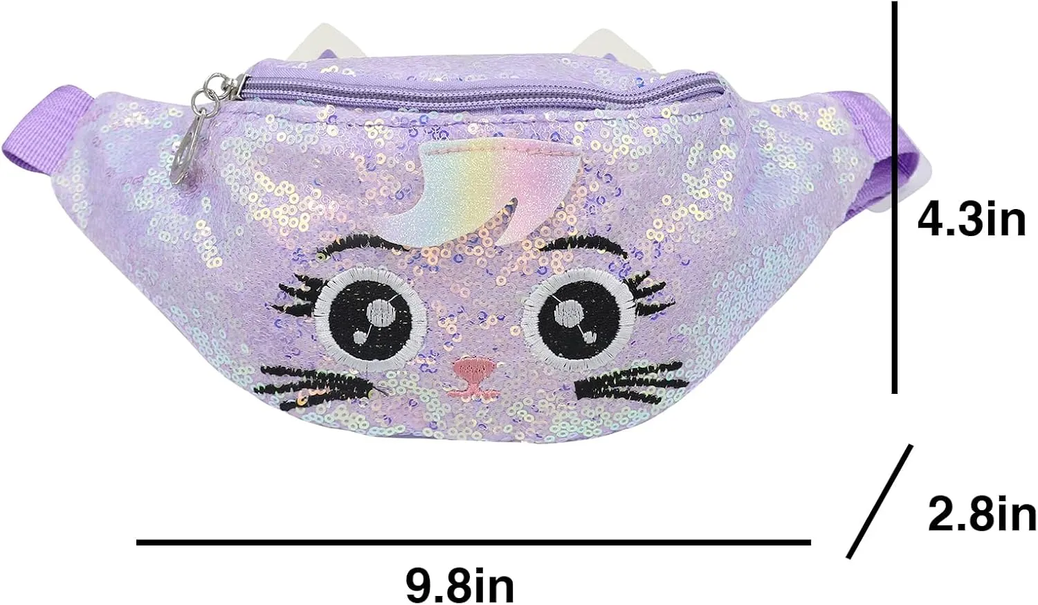 Sequins Cute Cat Fanny Pack Unicorn Crossbody Shoulder Bag for Girls Sling Bag Animal Chest bag Belt Bag