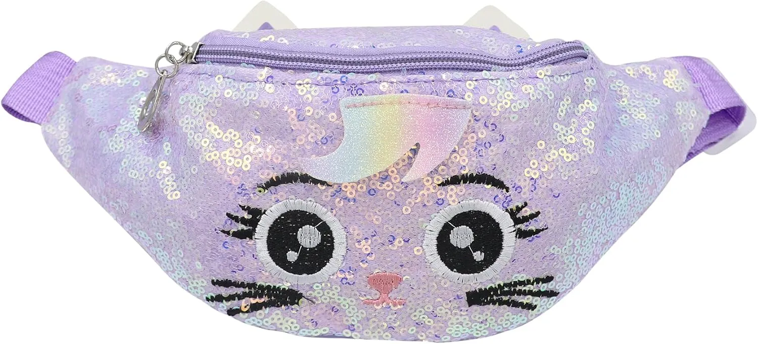Sequins Cute Cat Fanny Pack Unicorn Crossbody Shoulder Bag for Girls Sling Bag Animal Chest bag Belt Bag