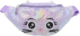 Sequins Cute Cat Fanny Pack Unicorn Crossbody Shoulder Bag for Girls Sling Bag Animal Chest bag Belt Bag