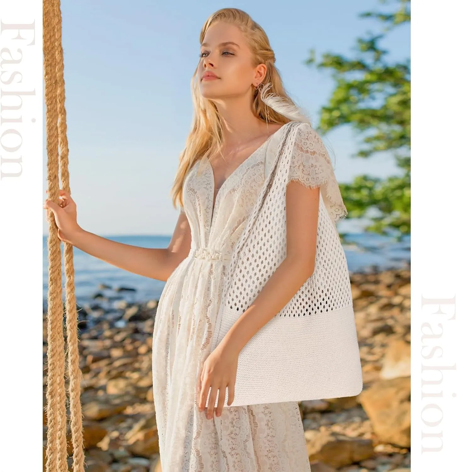 Sightor Crochet Tote Bag, Mesh Beach Bag Knit Summer Hobo Bag Vacation Boho Tote Bag for Women