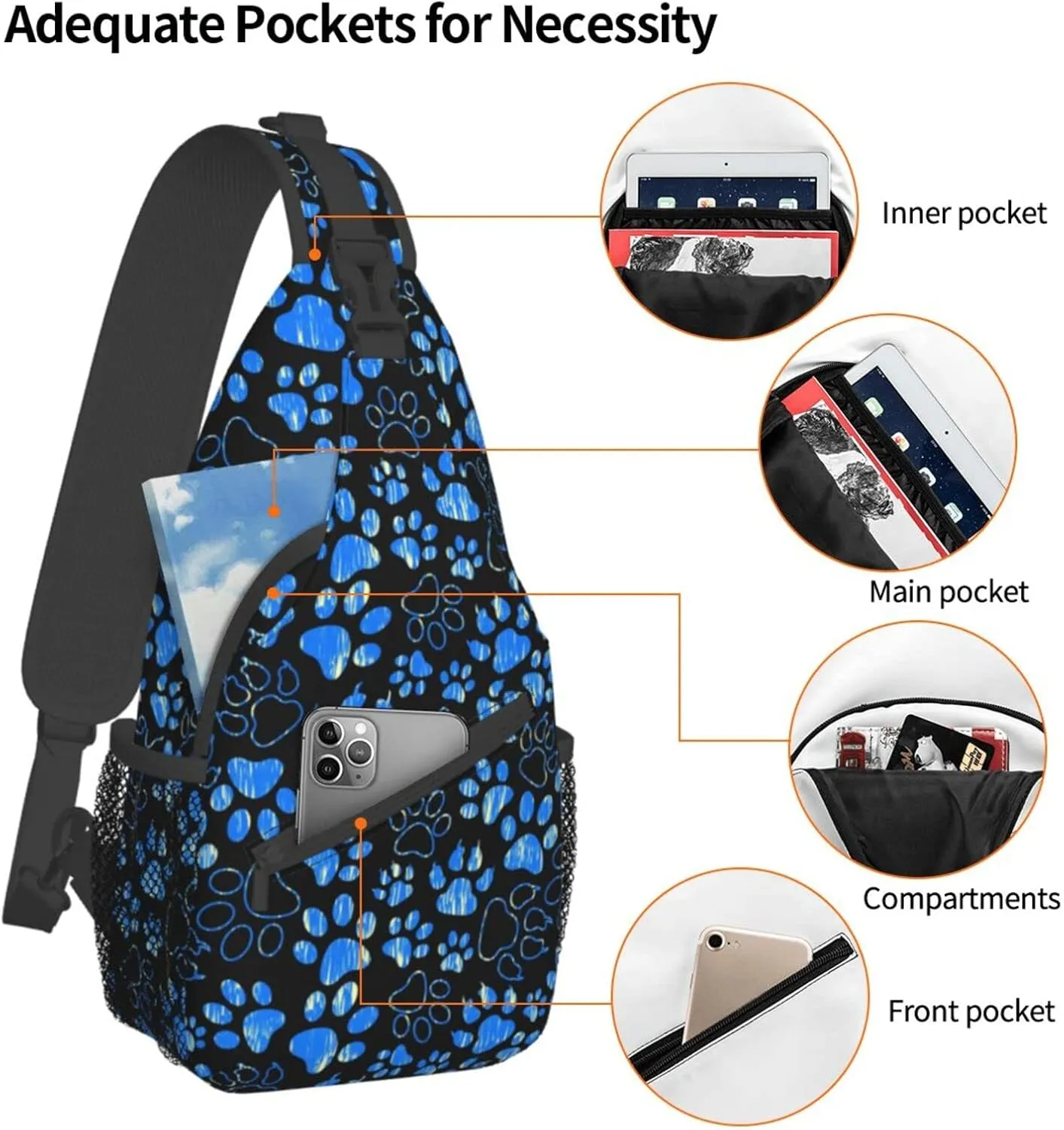 Sling Daypacks,adjustable Rope Crossbody One Shoulder Bag Travel Hiking Cycling for Men Women Gift