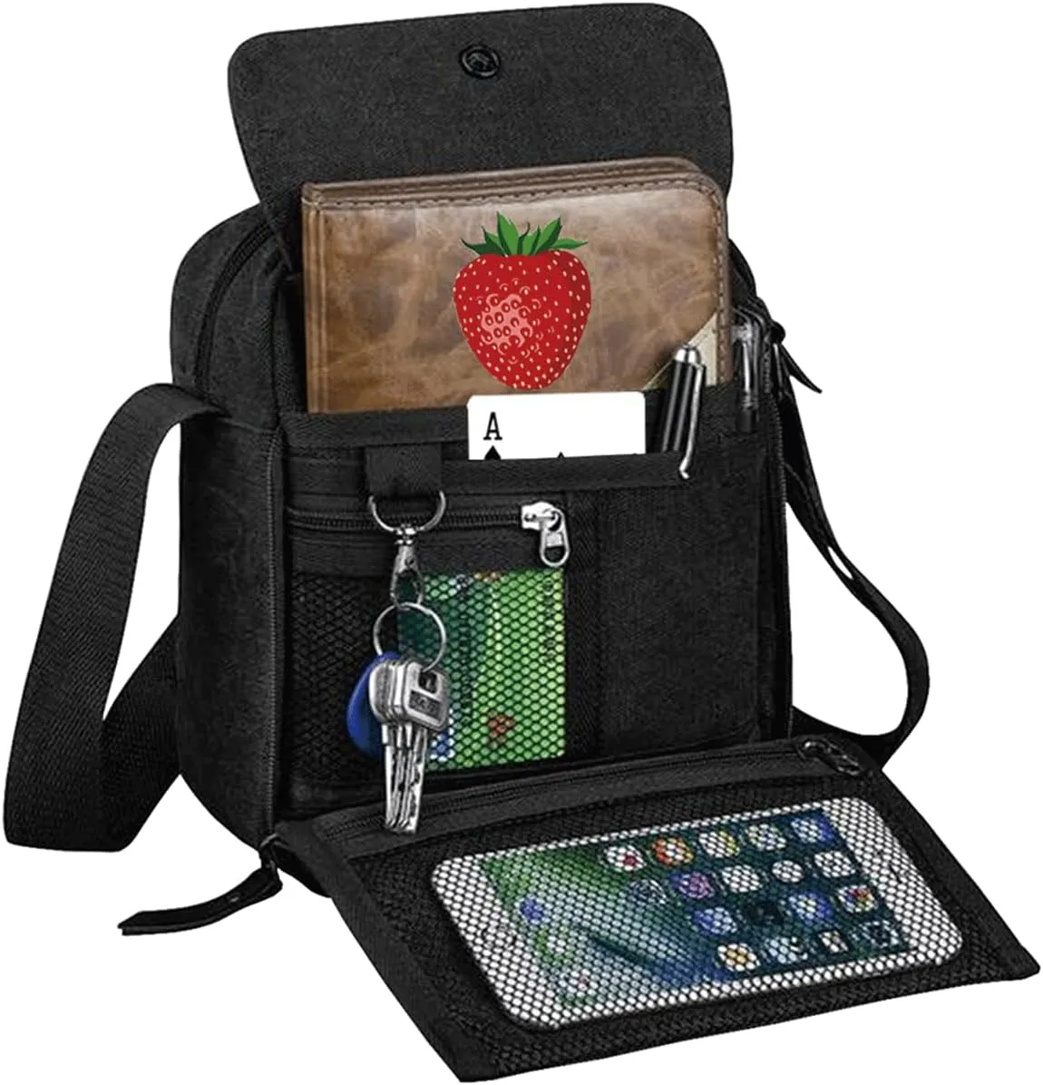 Small Canvas Messenger Bag Chest Bag Travel Bag, Mini Crossbody Bag Shoulder Bag for Men Women Multi Pocket Purses