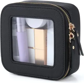 Small Clear Makeup Bag Travel Cosmetic Case, Portable Make Up Organizer Traveling Compact Car Bag for Essentials Transparent Toiletry Bag with Zipper