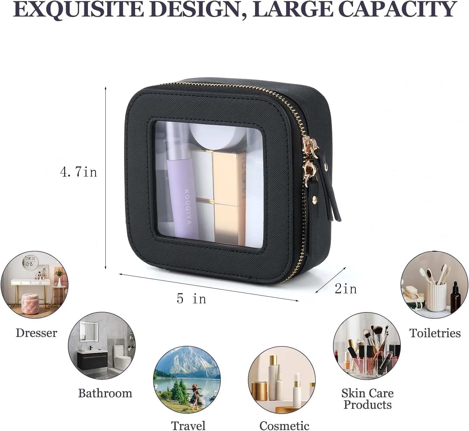 Small Clear Makeup Bag Travel Cosmetic Case, Portable Make Up Organizer Traveling Compact Car Bag for Essentials Transparent Toiletry Bag with Zipper