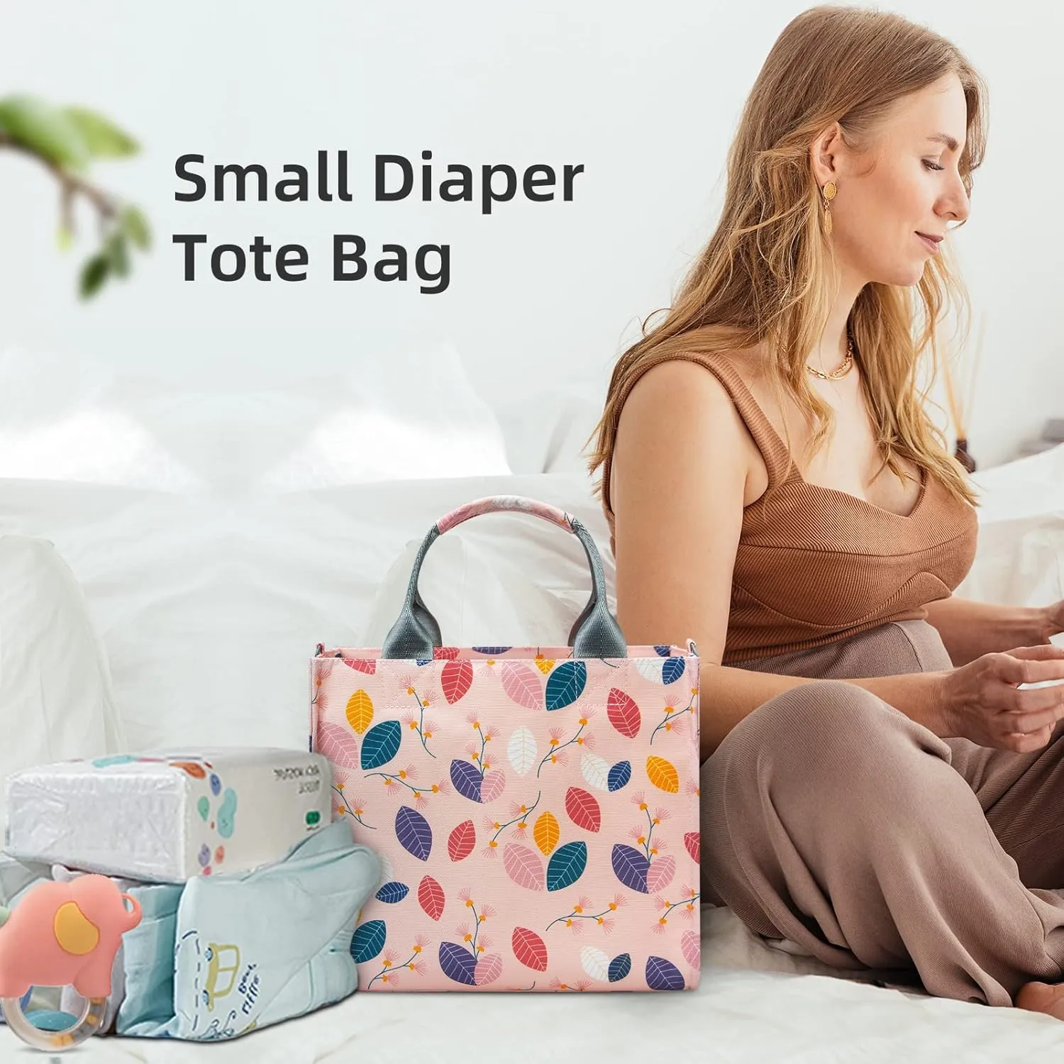 Small Diaper Bags Waterproof Travel Tote Mini Diaper Bag Multi-Function Baby Bags Crossbody Purse(Leaf)
