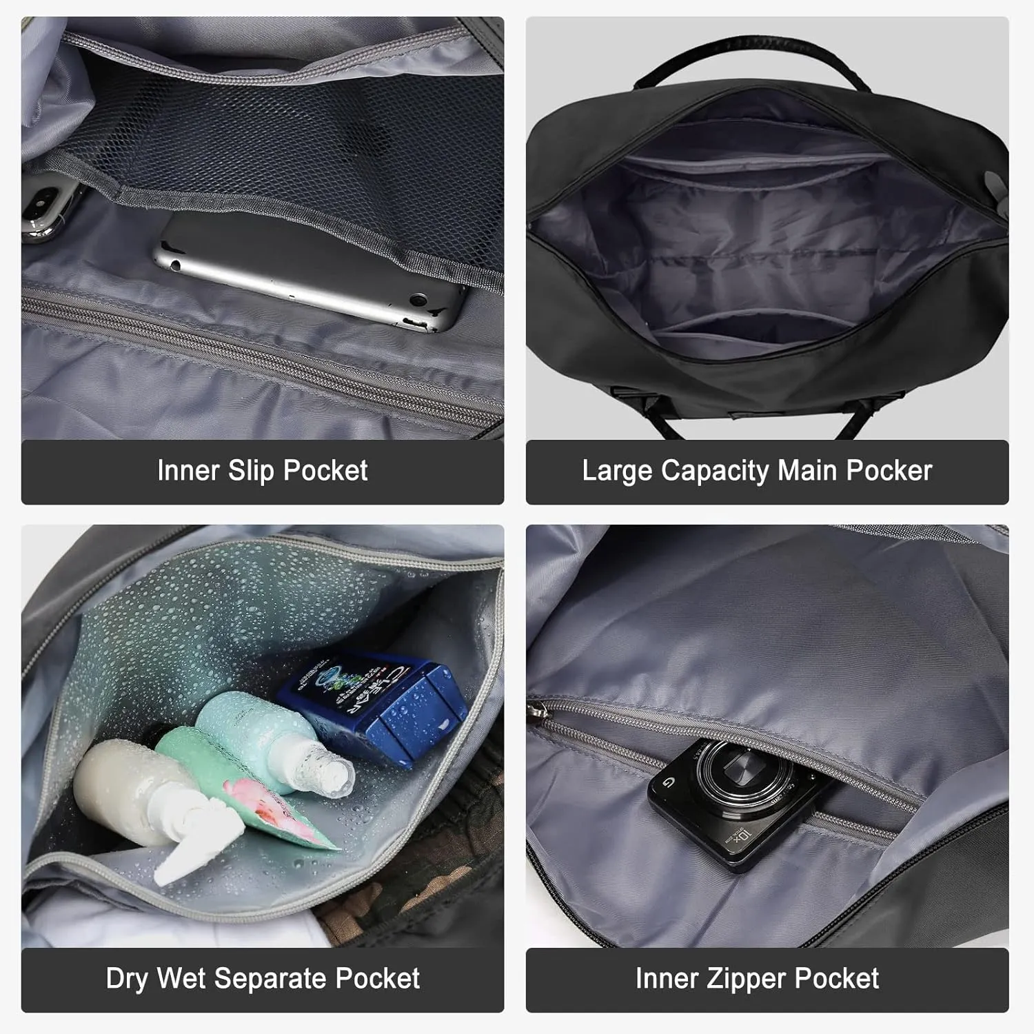 Sport Travel Duffle Large Gym Tote for Women, Weekender Carry-on for Airplane, Ladies Beach Overnight Luggage With Wet Bag Black Large Hospital Bag for Labor and Delivery