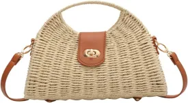 Straw Tote Bag for Women Mini Crossbody Bag Chic Tote Purses Retro Satchel Bag Handmade Shoulder Bag Beach Straw Bag Handbag