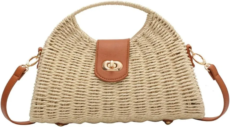 Straw Tote Bag for Women Mini Crossbody Bag Chic Tote Purses Retro Satchel Bag Handmade Shoulder Bag Beach Straw Bag Handbag
