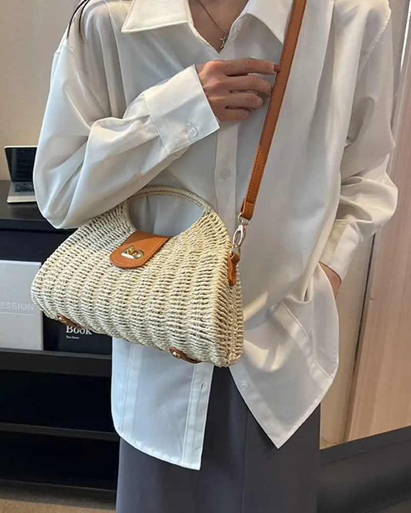 Straw Tote Bag for Women Mini Crossbody Bag Chic Tote Purses Retro Satchel Bag Handmade Shoulder Bag Beach Straw Bag Handbag
