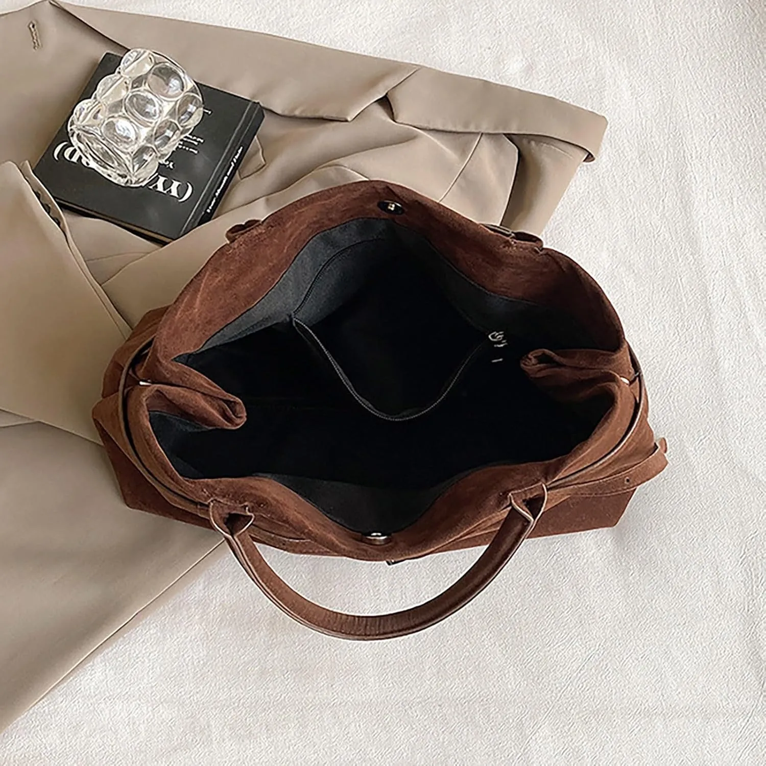 Suede Bags For Women Large Capacity Top Handle Bag Womens Tote Bags For Work Faux Polyester Tote Bag