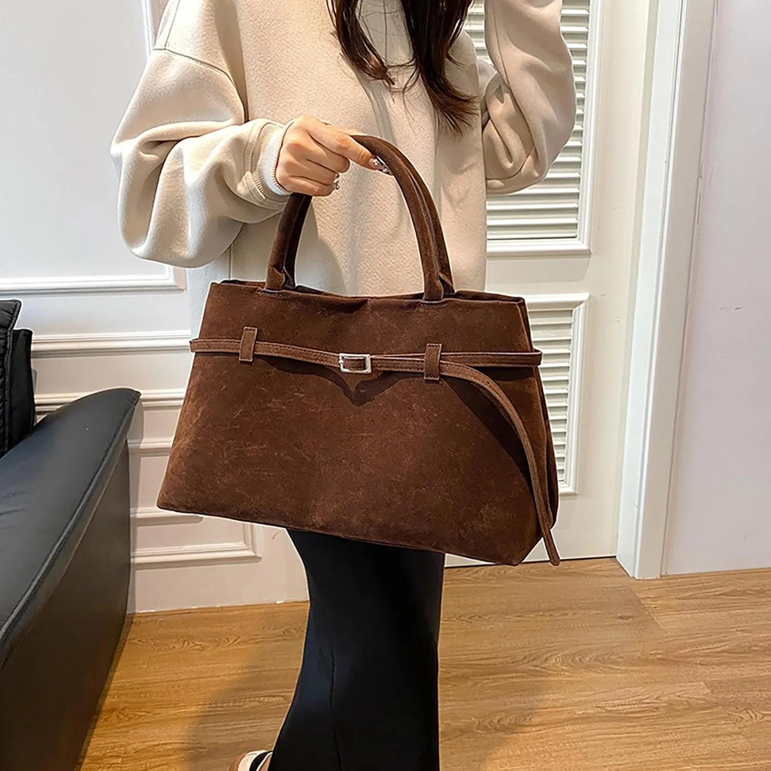 Suede Bags For Women Large Capacity Top Handle Bag Womens Tote Bags For Work Faux Polyester Tote Bag