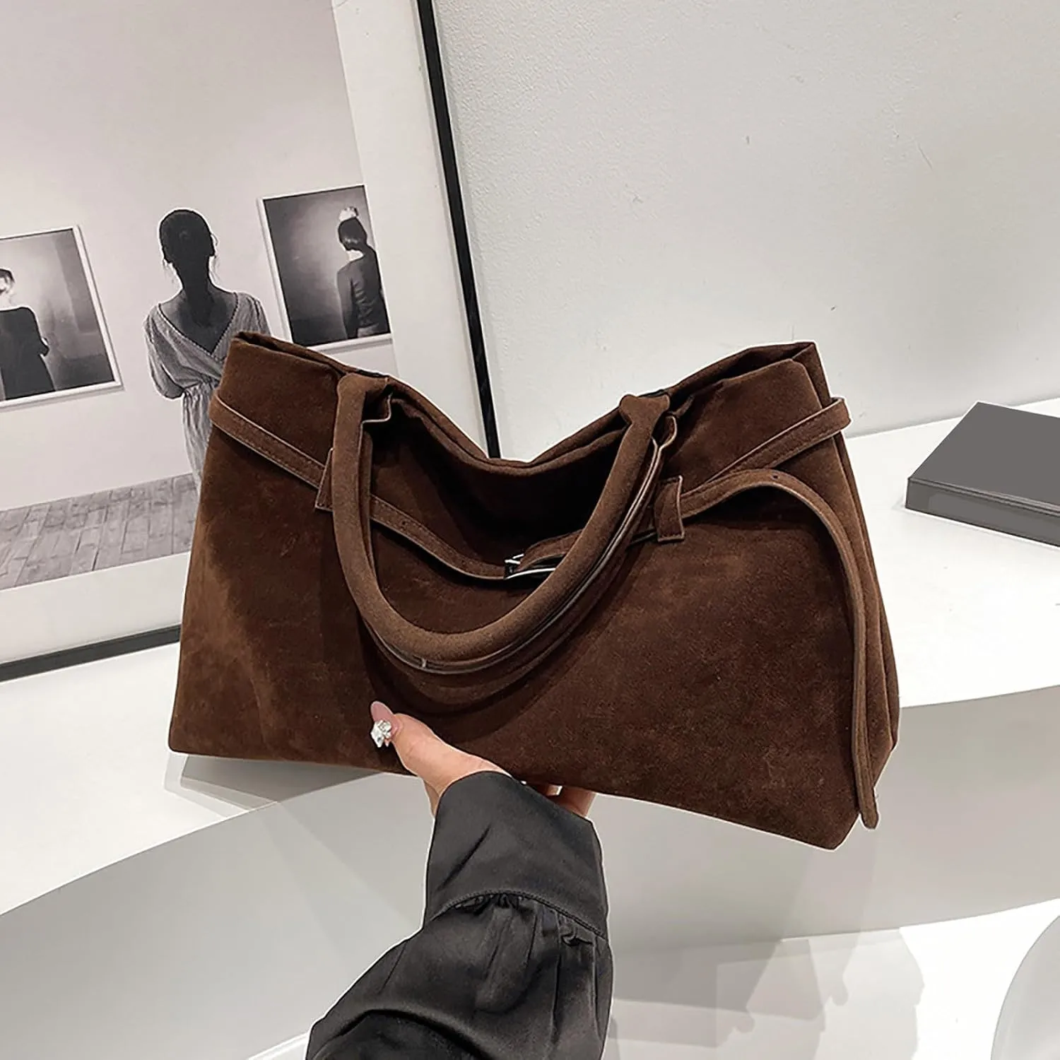 Suede Bags For Women Large Capacity Top Handle Bag Womens Tote Bags For Work Faux Polyester Tote Bag