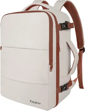 Taygeer Backpack for Women, College Backpack with Laptop Compartment & Shoe Pouch, 35l Travel Laptop Mochila Carry On Luggage, Airline Approved Personal Item Bag For Weekender Gym Hiking, Khaki White