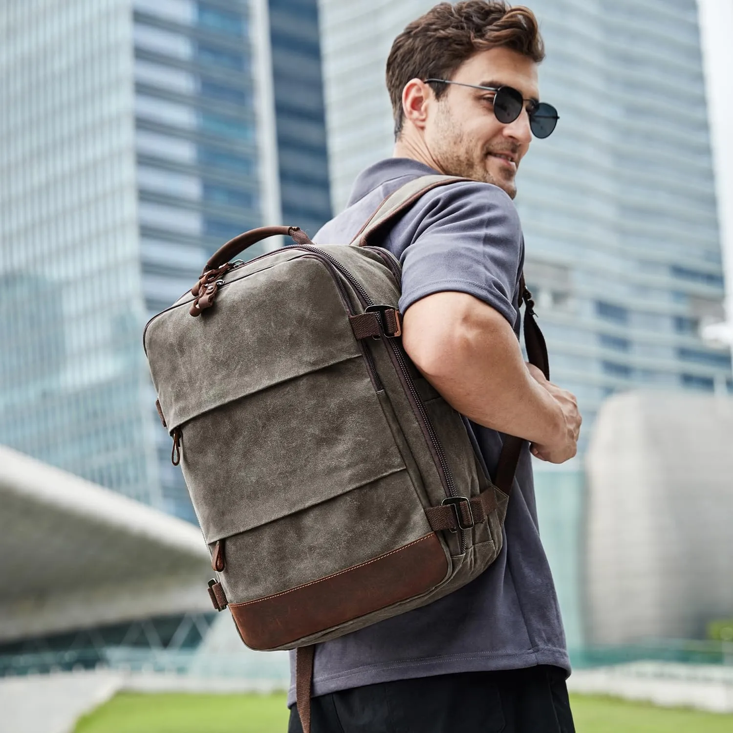Travel Backpack for Men, Carry On Backpack, Flight Approved Personal Item, 17 inch Laptop Backpack, Light Green