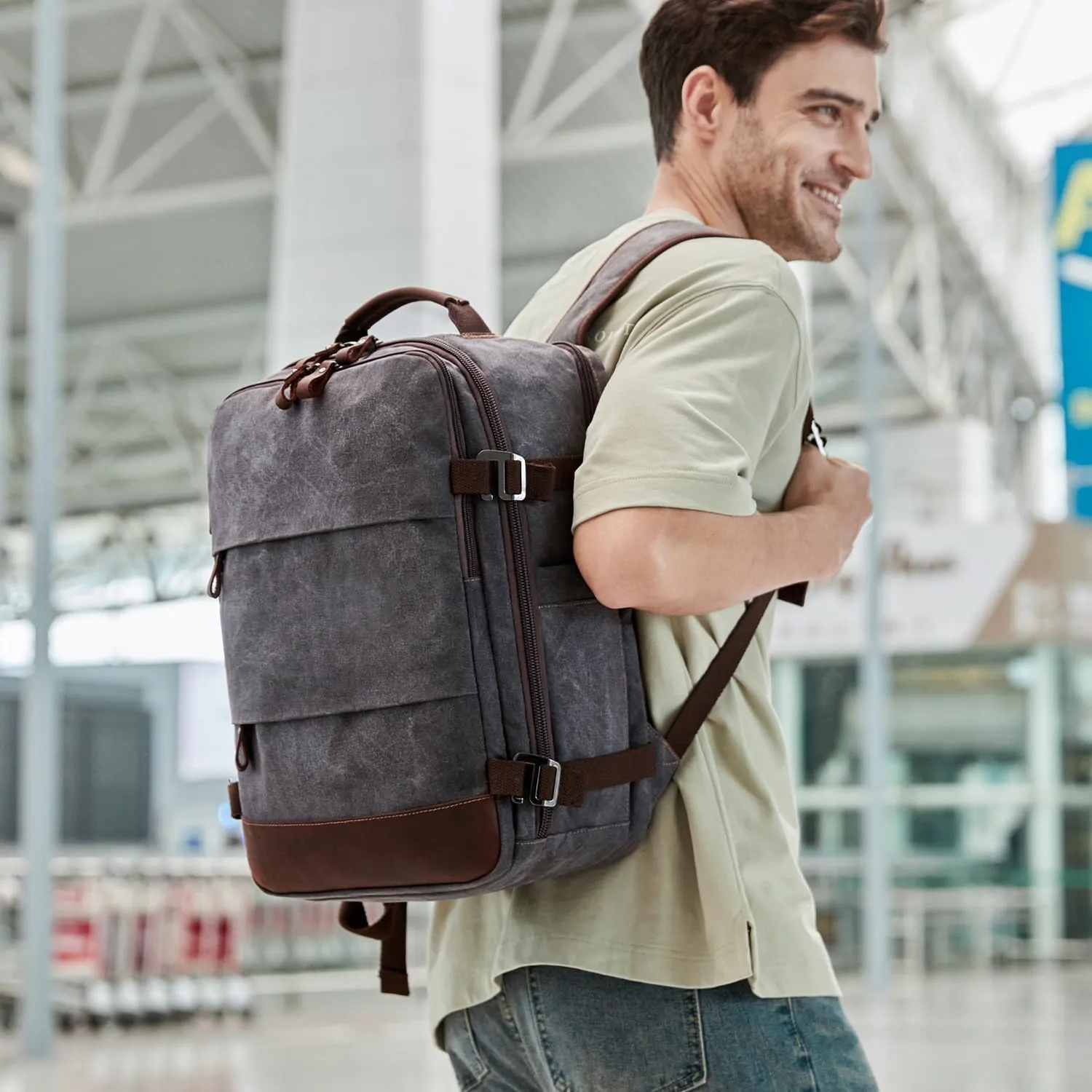 Travel Backpack for Men Carry On Backpack Flight Approved Personal Item Backpack, 17 inch Laptop Backpack Casual Daypack Weekender Business Hiking Backpack, Black Gray