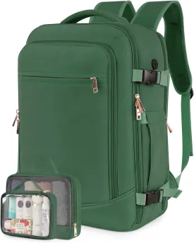 Travel Backpack for Women Men, 40L Carry on Flight Approved Backpack, Personal Item Travel Bag with Multi-Pockets, Waterproof Travel Bag Fits 17 Inch Laptop, Gift for Weekender, College, Work, Green