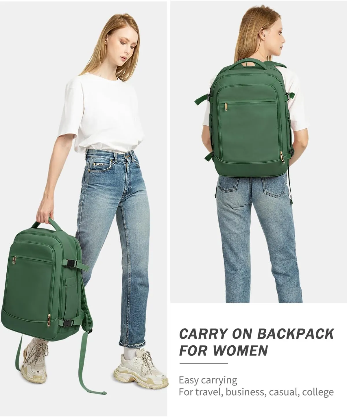Travel Backpack for Women Men, 40L Carry on Flight Approved Backpack, Personal Item Travel Bag with Multi-Pockets, Waterproof Travel Bag Fits 17 Inch Laptop, Gift for Weekender, College, Work, Green