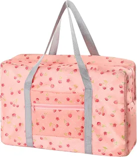 Travel Bag Foldable Luggage Bag Spirit Airlines Personal Item Bag Sports Gym Bag Weekender Overnight Bag Travel Duffel for Women (Pink Cherry)