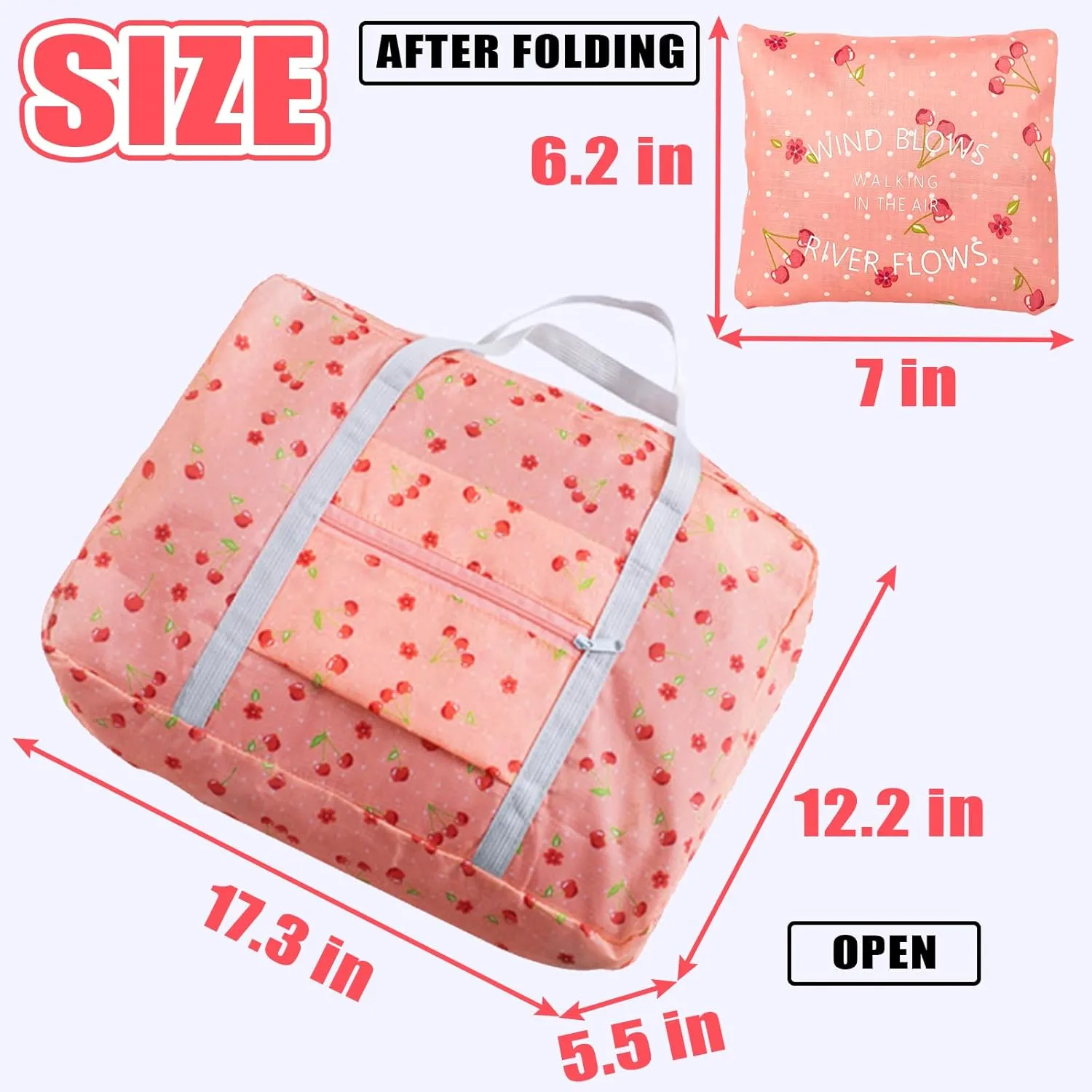 Travel Bag Foldable Luggage Bag Spirit Airlines Personal Item Bag Sports Gym Bag Weekender Overnight Bag Travel Duffel for Women (Pink Cherry)