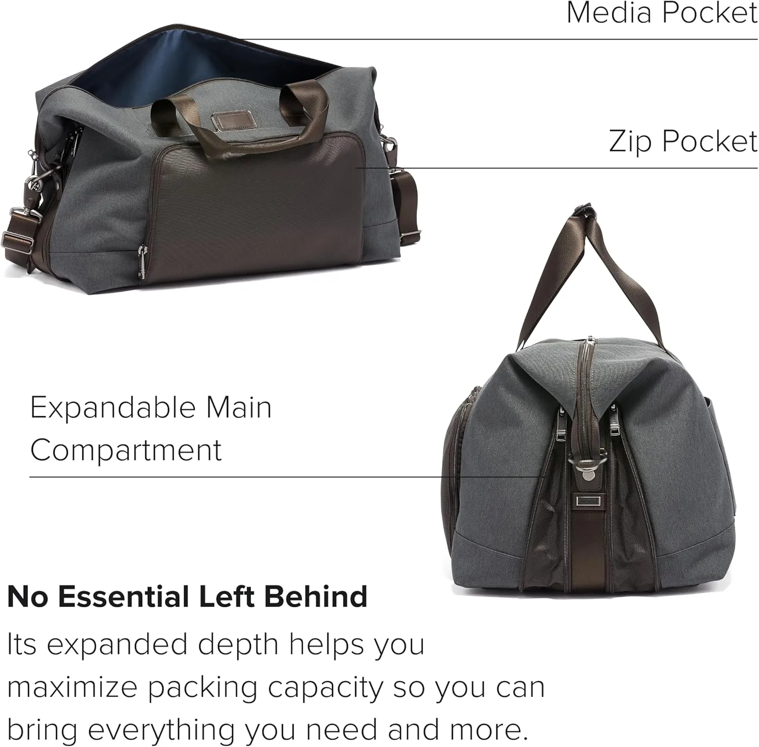 TUMI Alpha Double Expansion Travel Satchel - Business Duffel Bag for Men & Women - Weekend Travel Bag with Shoulder Strap - Anthracite