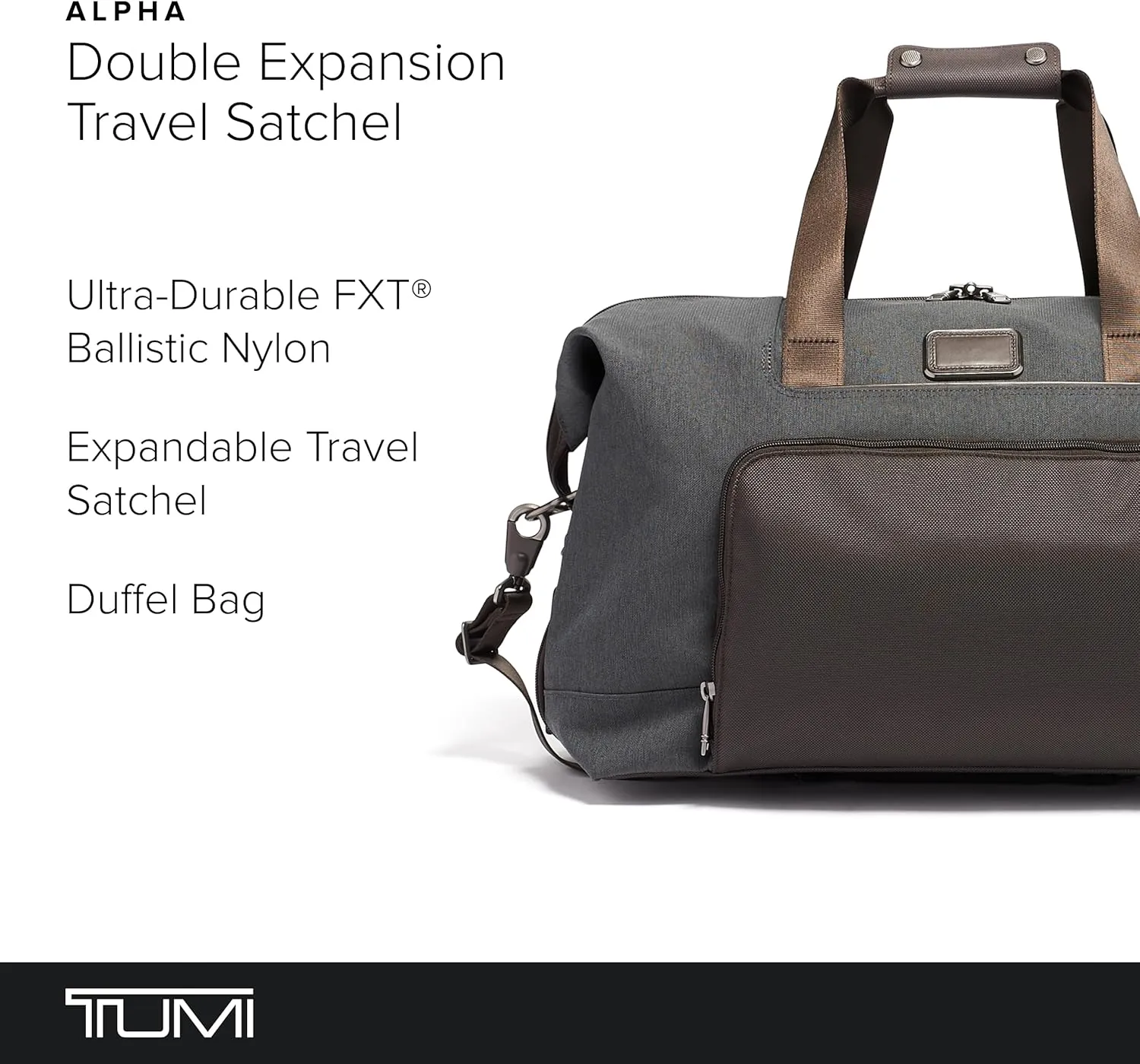 TUMI Alpha Double Expansion Travel Satchel - Business Duffel Bag for Men & Women - Weekend Travel Bag with Shoulder Strap - Anthracite