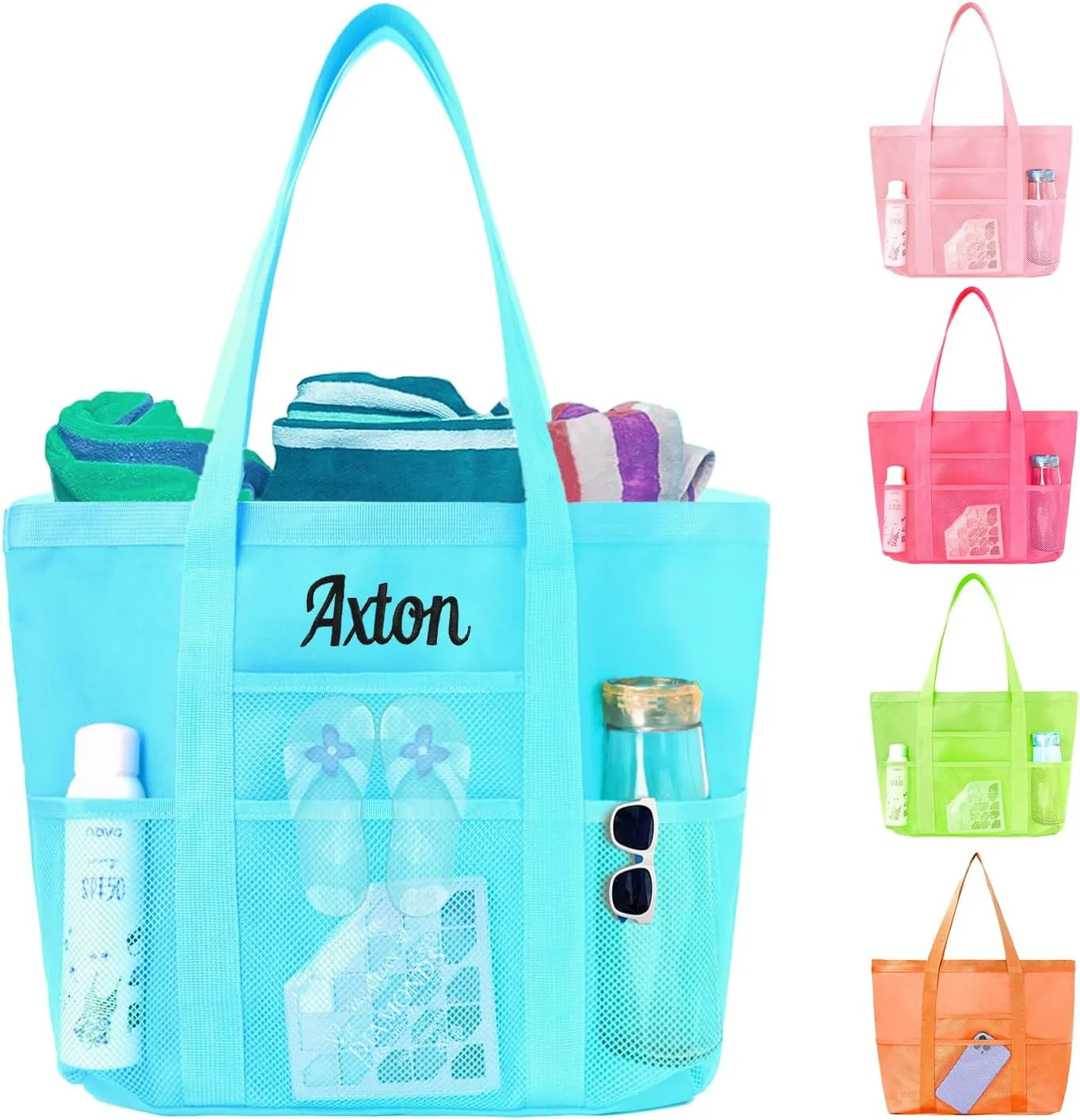 Ulico Personalized Beach Bag Embroidered NameCustom Mesh Tote Bag for Women, Foldable Shoulder Bags for Swimming Pools