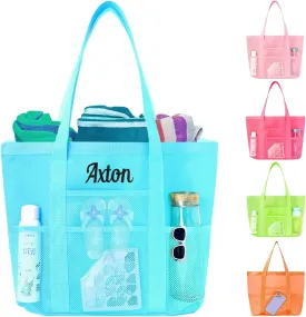 Ulico Personalized Beach Bag Embroidered NameCustom Mesh Tote Bag for Women, Foldable Shoulder Bags for Swimming Pools