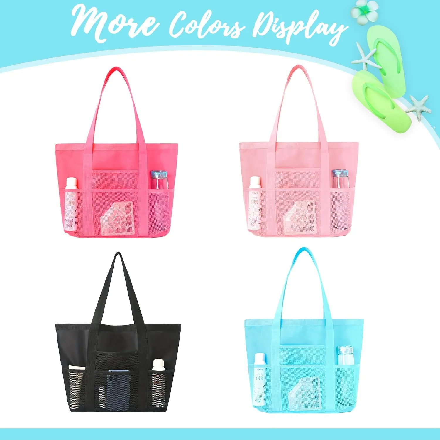 Ulico Personalized Beach Bag Embroidered NameCustom Mesh Tote Bag for Women, Foldable Shoulder Bags for Swimming Pools