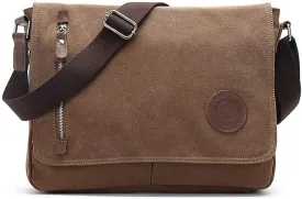 Unisex Messenger Bag Casual Canvas Bag Shoulder Sling Bag Satchel Messenger Bag for Men Work Office 13 inch Laptop Bag (Medium-Coffee)