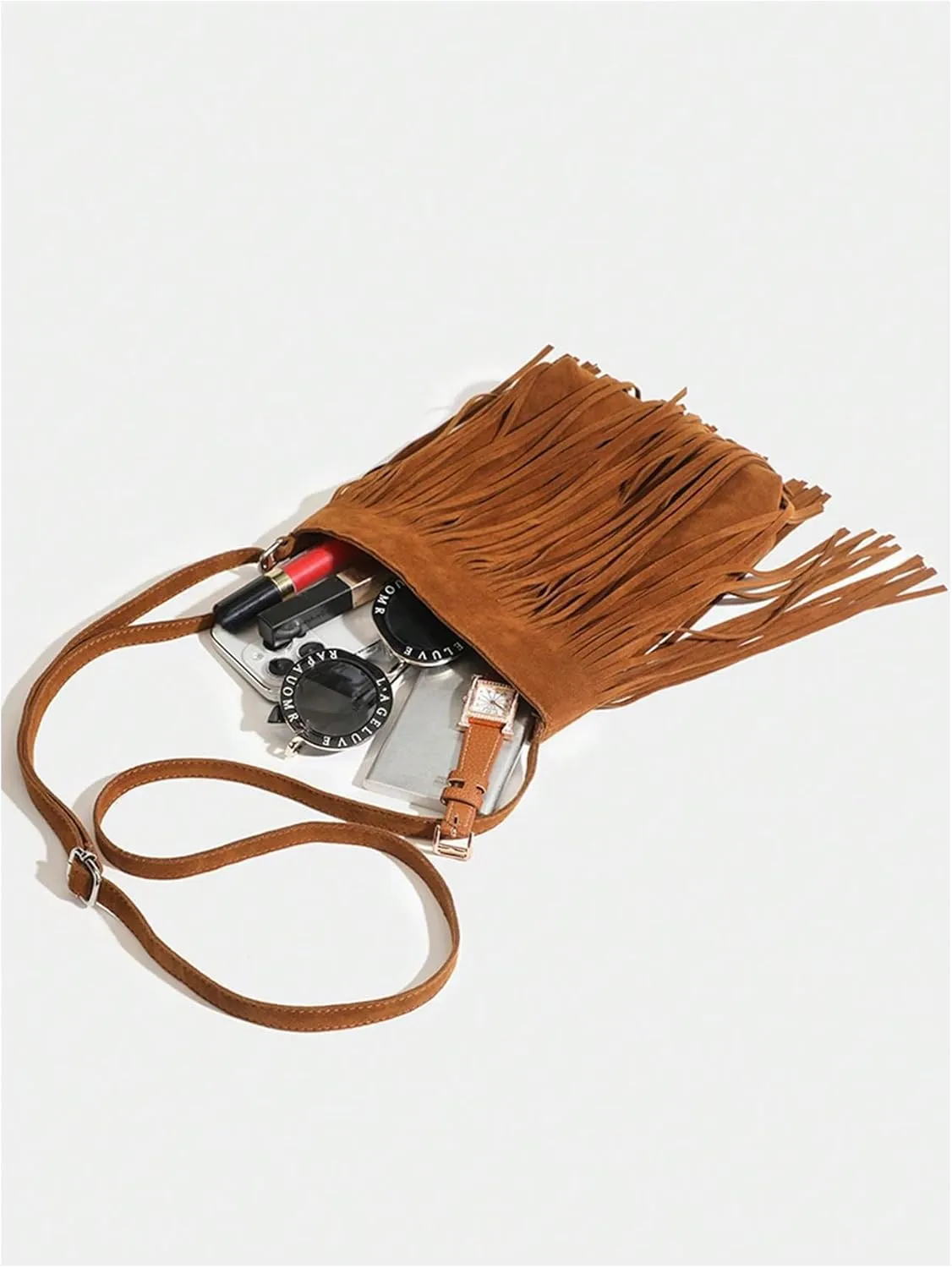Verdusa Women's Fringe Crossbody Tote Bags Boho Tassel Hobo Shoulder Bag