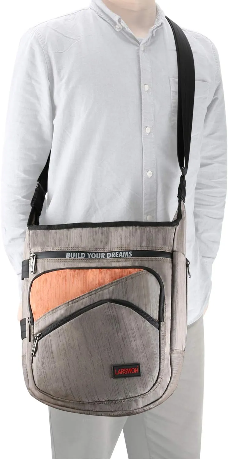 Vertical Messenger Bag, Crossbody Bag, Larswon Shoulder Bag Laptop Bag Satchel Khaki