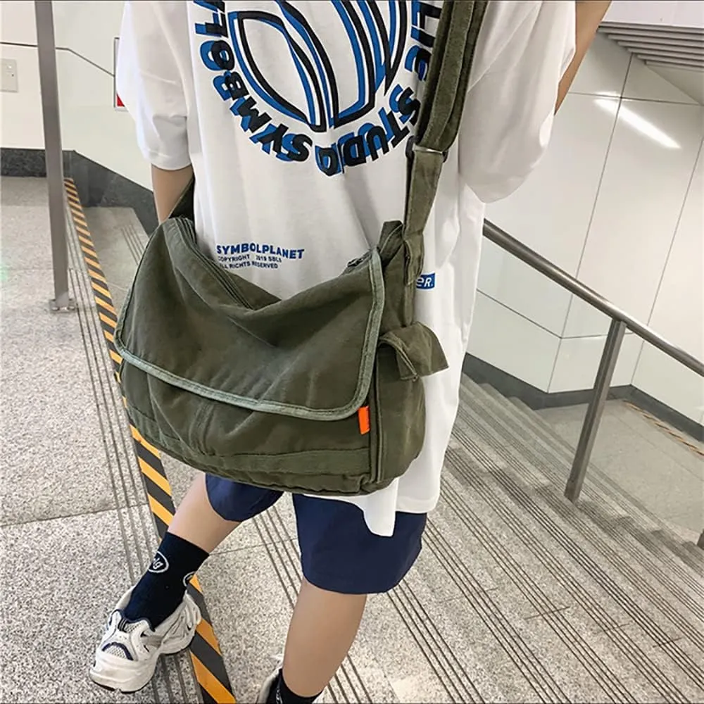 Vintage Canvas Messenger Bag for Men Women Crossbody Bag Satchel Shoulder Bag Harajuku Streetwear
