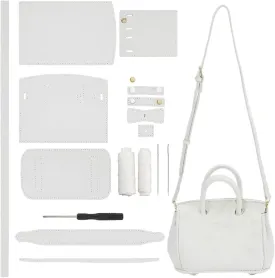 WADORN DIY PU Leather Handmade Bag Making Kit, PU Leather Crossbody Top Handle Purse Material Tool Set Women's Satchel Handbag Purse Making Kit for DIY Bag Sewing, White, 8.7x4.5x6.3 Inch