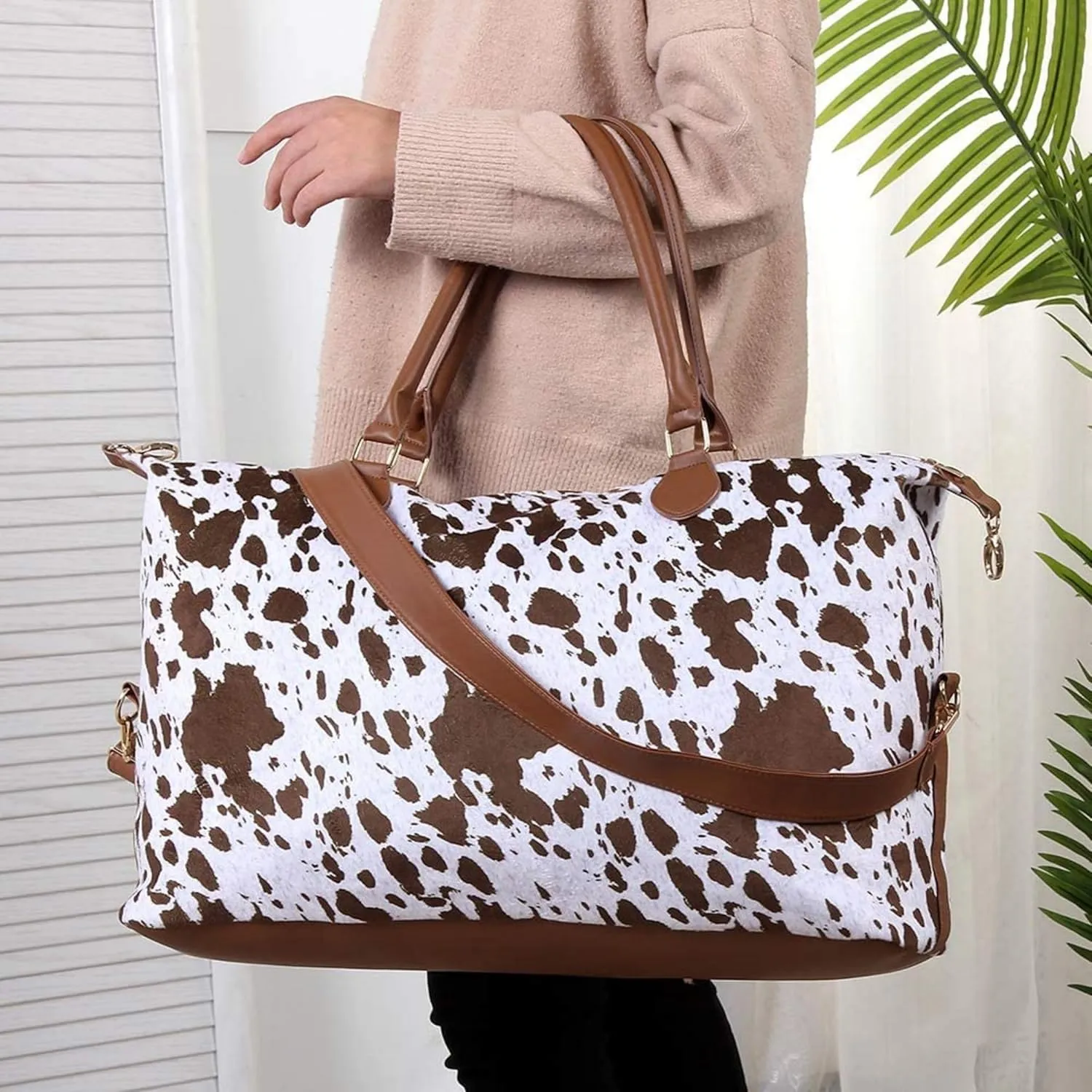 Weekender Bag Duffle Bag For Women Large Travel Tote Bag Overnight Weekend Bags With Shoulder Strap Cow Leopard Atzec