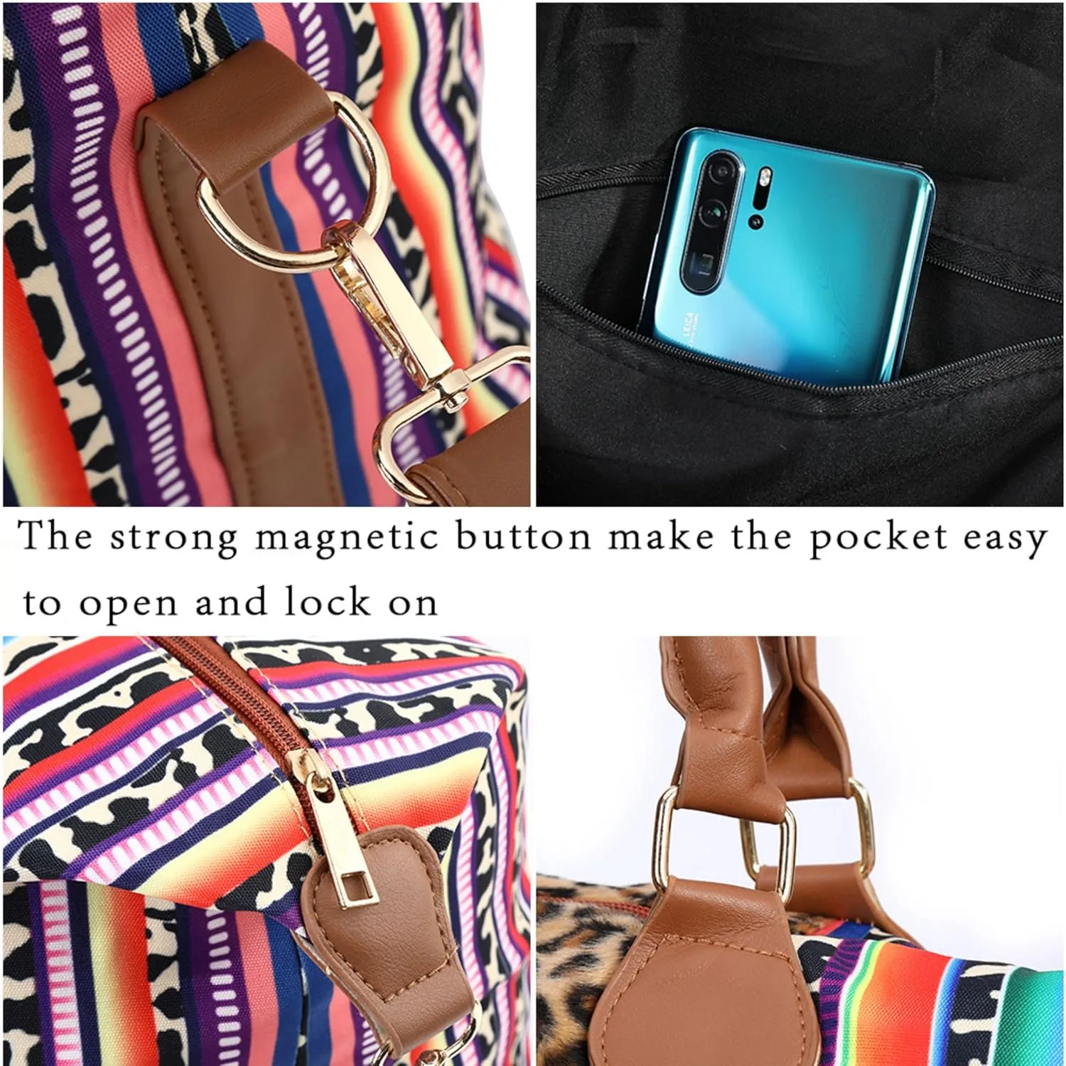 Weekender Bag Duffle Bag For Women Large Travel Tote Bag Overnight Weekend Bags With Shoulder Strap Cow Leopard Atzec