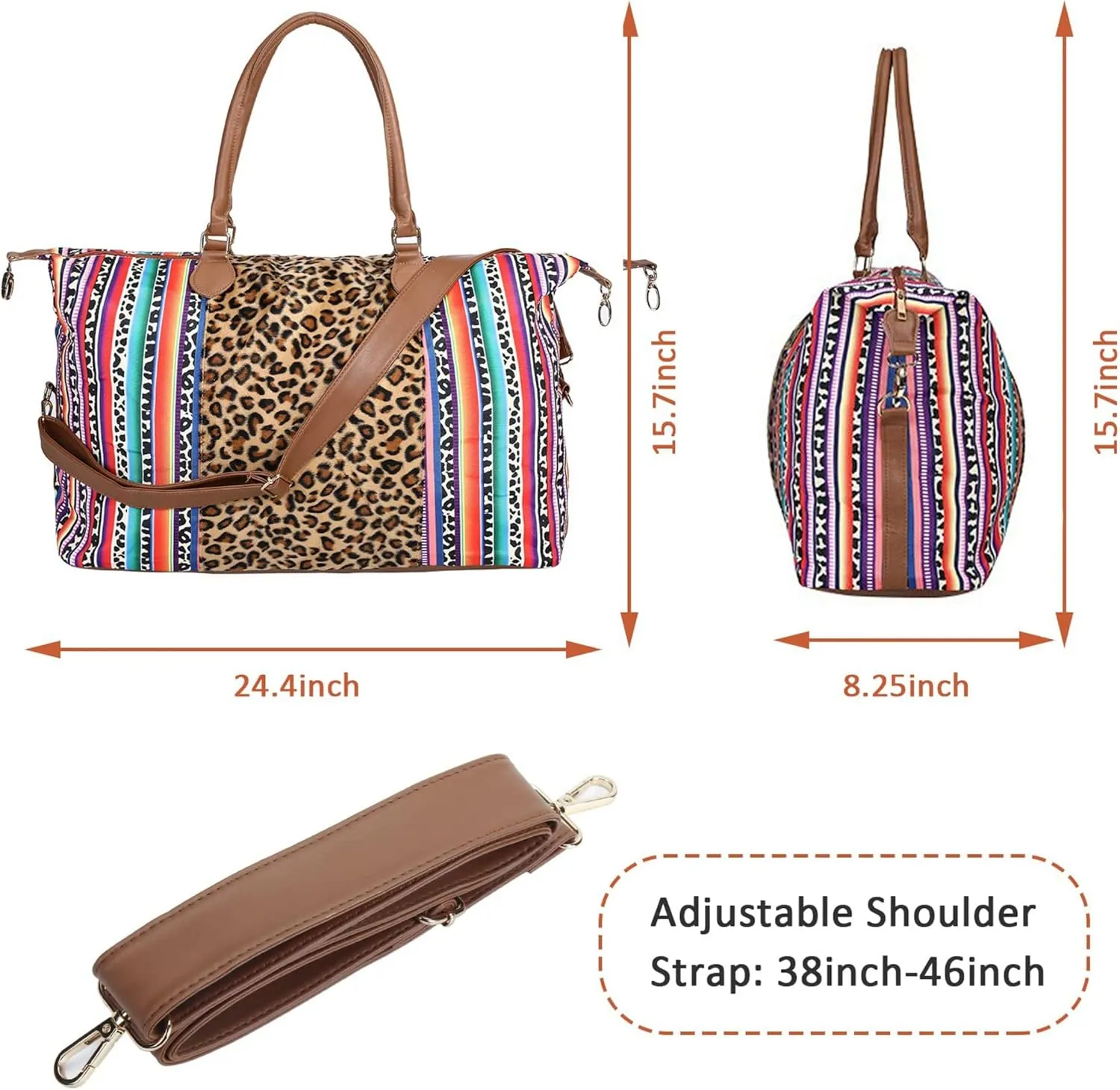 Weekender Bag Duffle Bag For Women Large Travel Tote Bag Overnight Weekend Bags With Shoulder Strap Cow Leopard Atzec