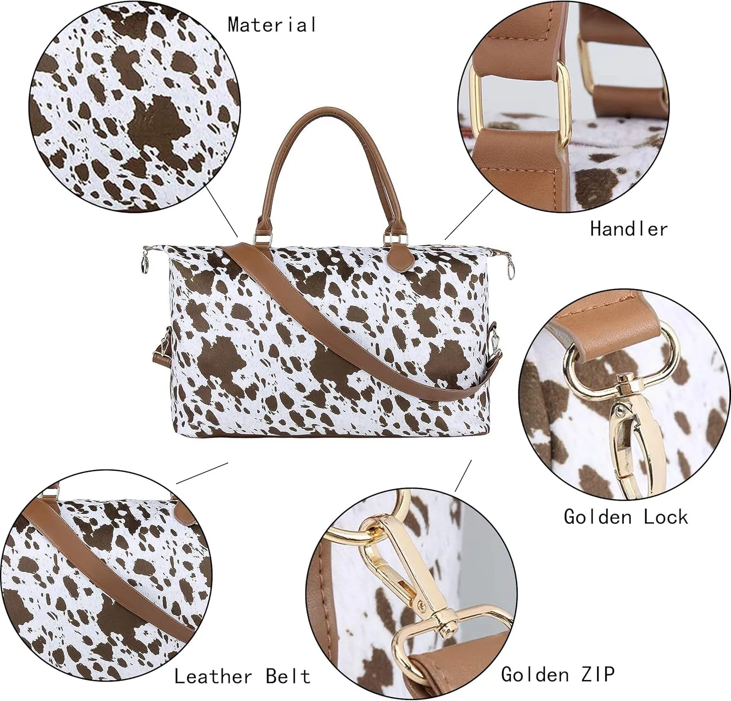 Weekender Bag Duffle Bag For Women Large Travel Tote Bag Overnight Weekend Bags With Shoulder Strap Cow Leopard Atzec