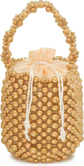 white pearl Women Beaded crossbody purse Evening Bucket Handmade Bags with DustBag for Wedding Party banquet